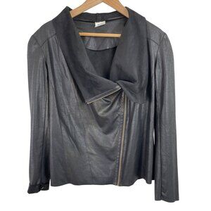 Mote Women's Size Medium Black Lightweight Soft Faux Suede Zip Up Drape Jacket